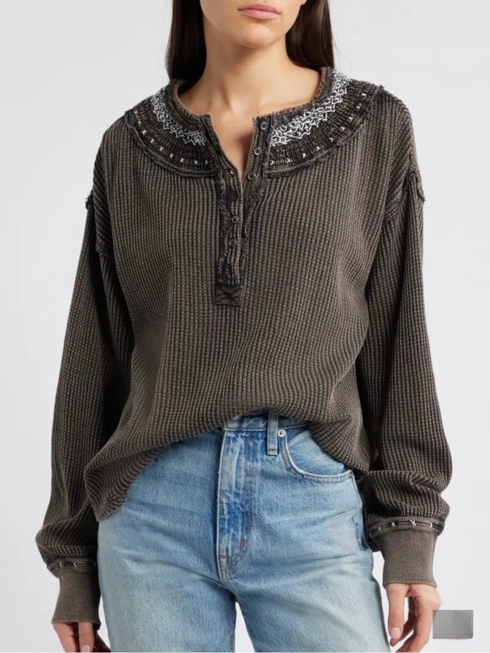 Free People Embroidered Collar thermal top NWT - Picture 2 of 8